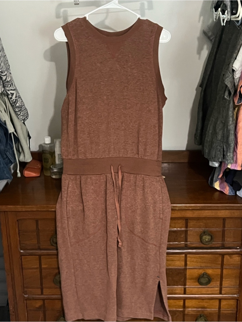 Prana Sleeveless Rust Knit Drawstring Waist Midi Dress